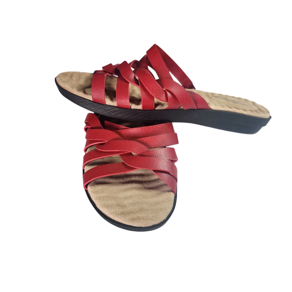 Women's Red Strappy Slide Sandals